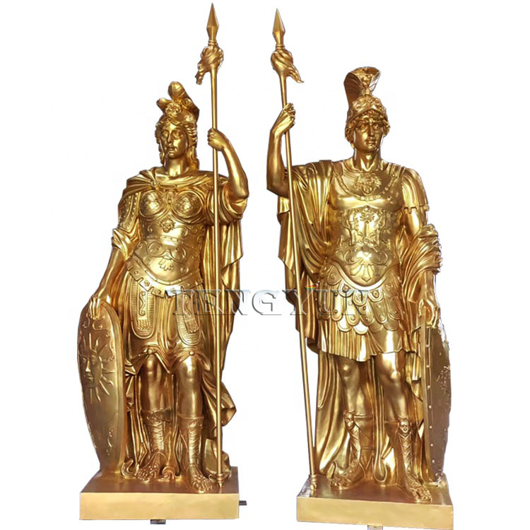 Gold color warrior fiberglass statues