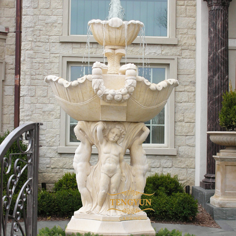 Natural marble fountain with nude boy statues